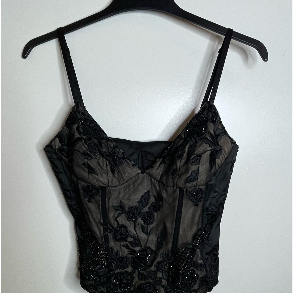 Black beaded Mandalay corset with adjustable straps, size 12
